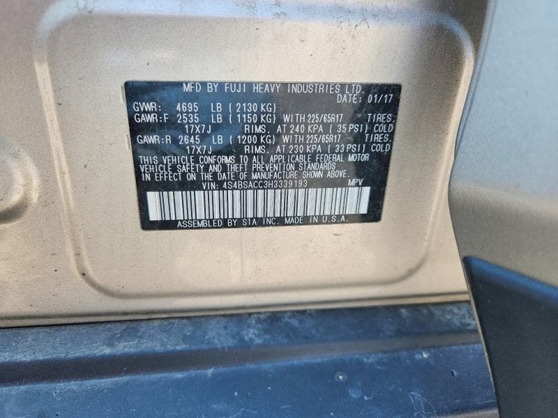 2017 SUBARU OUTBACK 2.5I PREMIUM 12