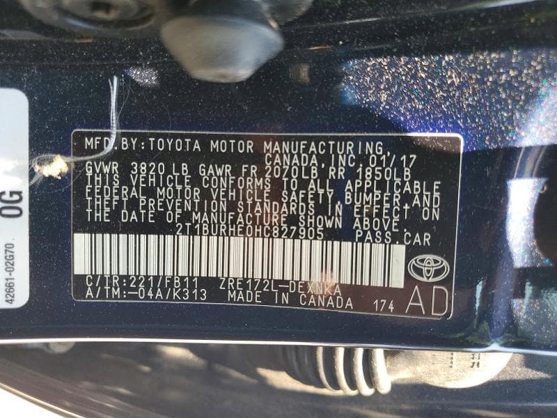 2017 TOYOTA COROLLA LE 12
