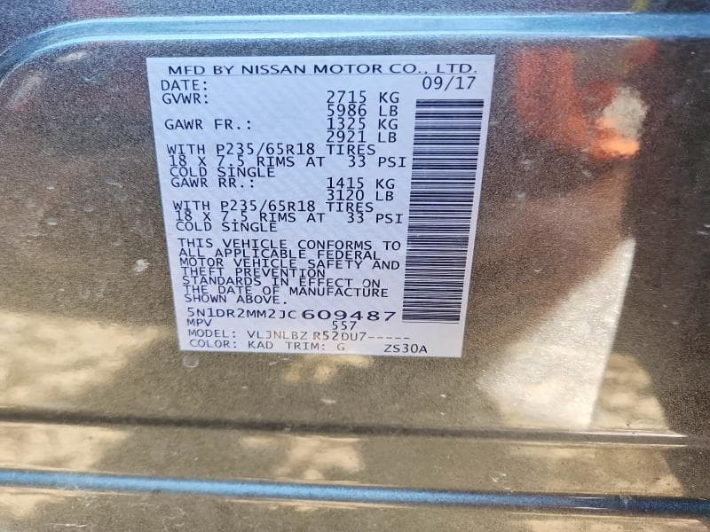 2018 NISSAN PATHFINDER S 14