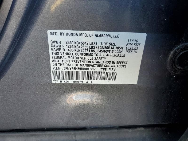 2017 HONDA PILOT EXL 13