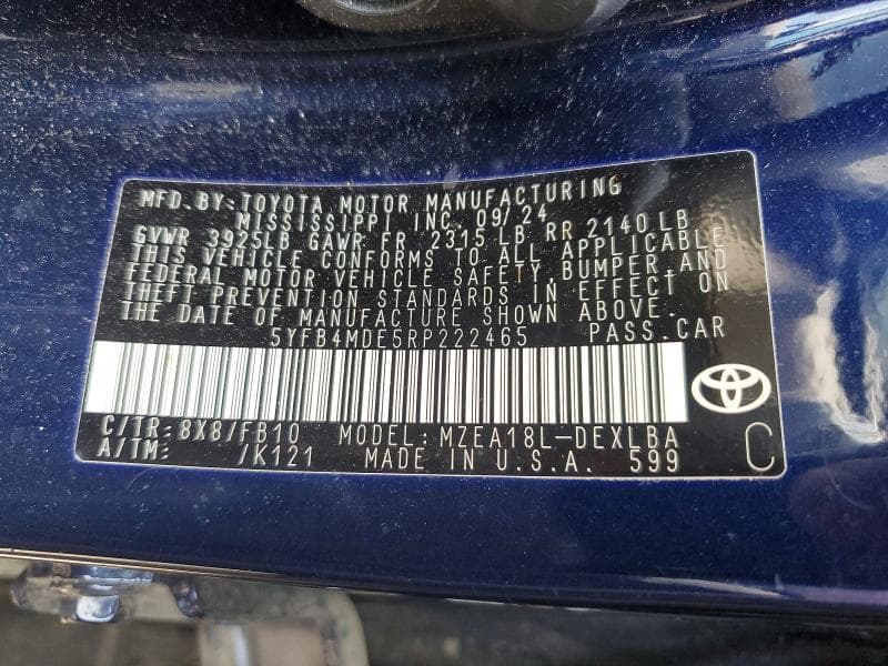 2024 TOYOTA COROLLA LE 12