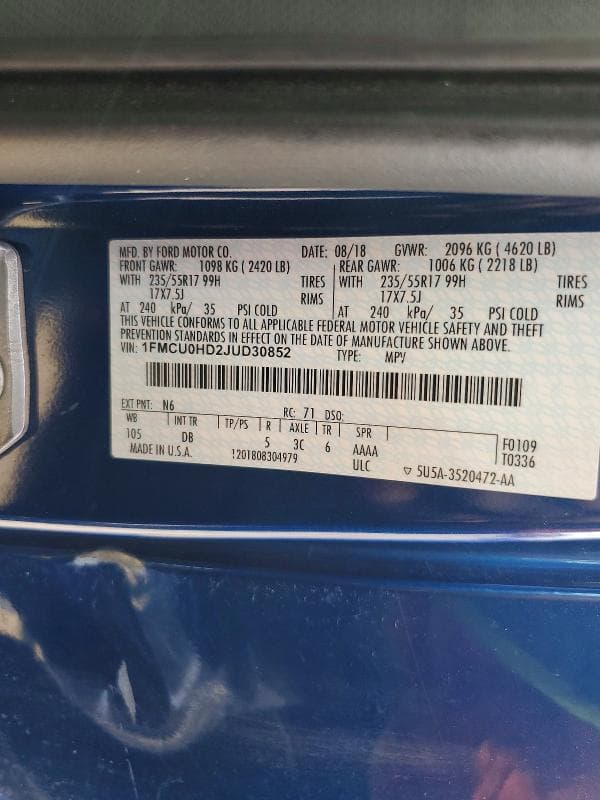 2018 FORD ESCAPE SEL 12