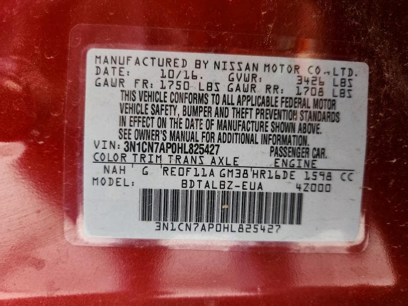 2017 NISSAN VERSA 1.6 S 13
