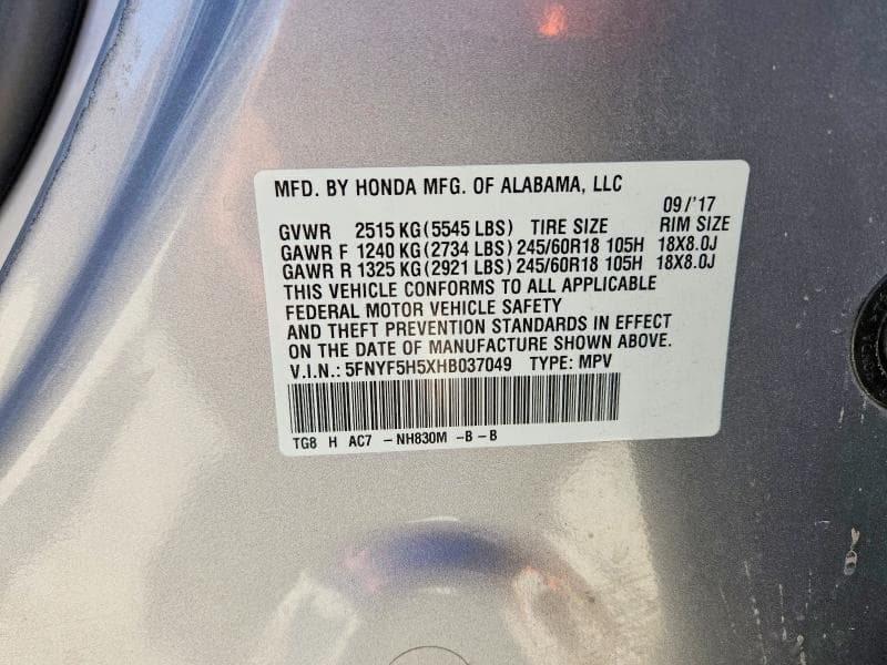 2017 HONDA PILOT EXL 13