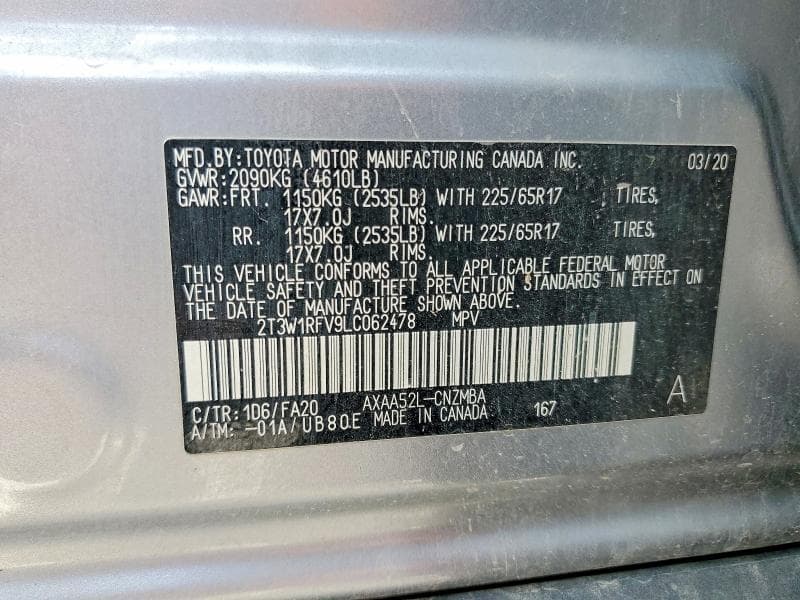 2020 TOYOTA RAV4 XLE 14