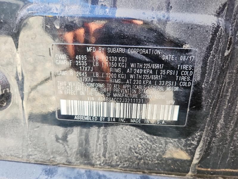 2018 SUBARU OUTBACK 2.5I PREMIUM 13