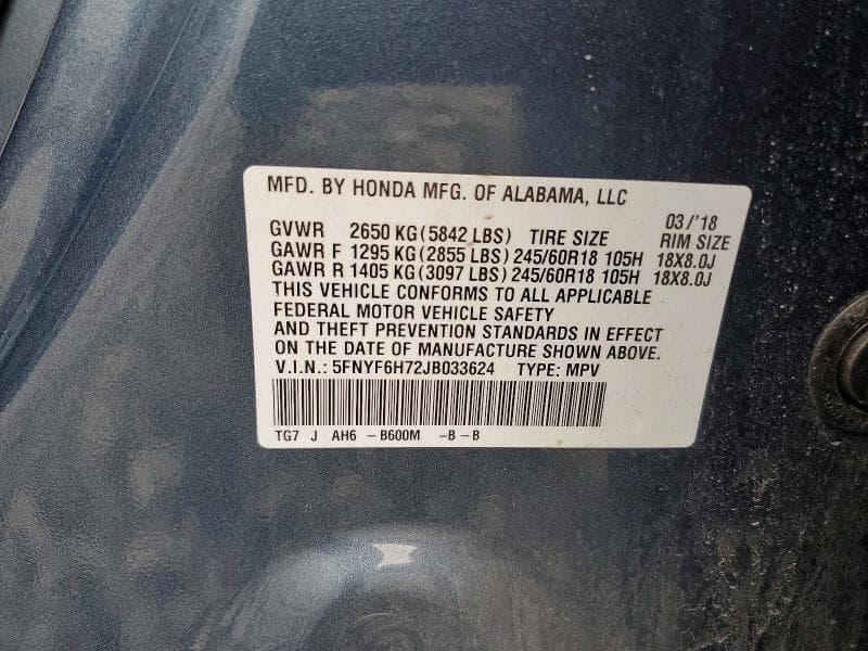 2018 HONDA PILOT EXLN 13