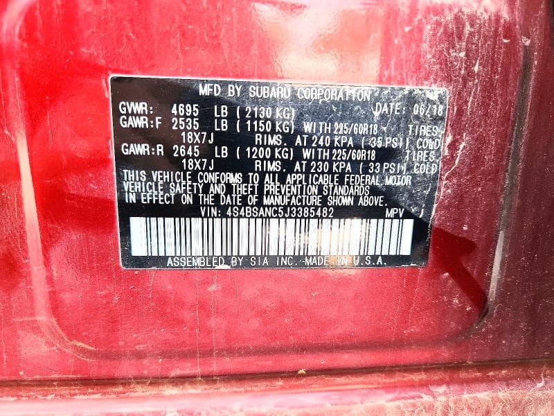 2018 SUBARU OUTBACK 2.5I LIMITED 12