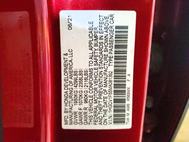 2021 HONDA ACCORD EXL EXL 12