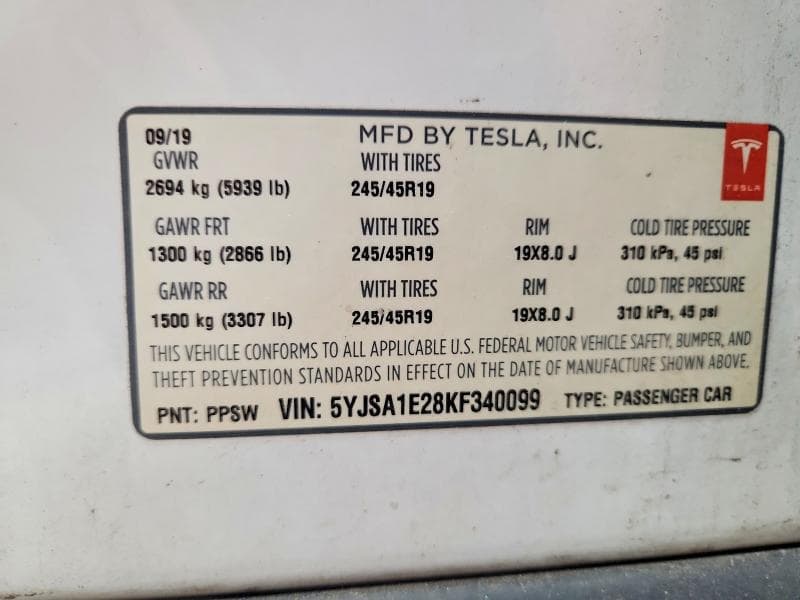 2019 TESLA MODEL S 12