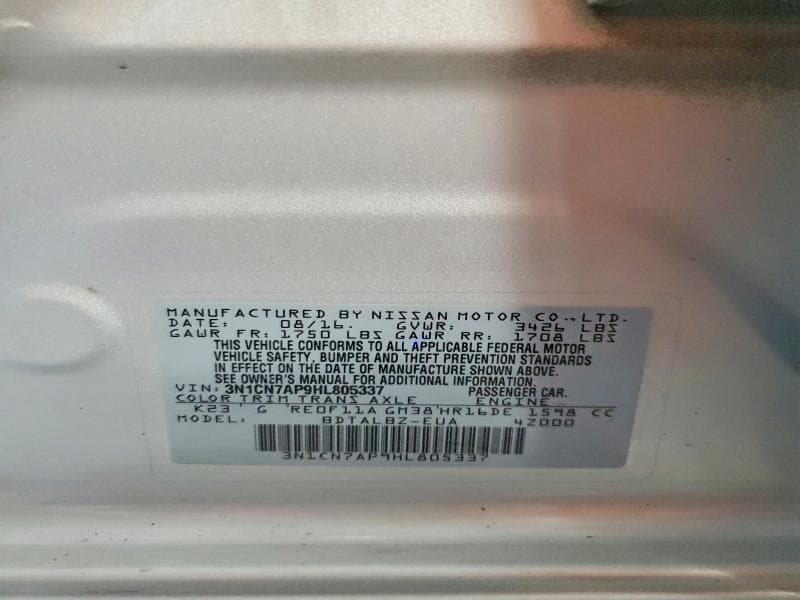 2017 NISSAN VERSA 1.6 SV 12