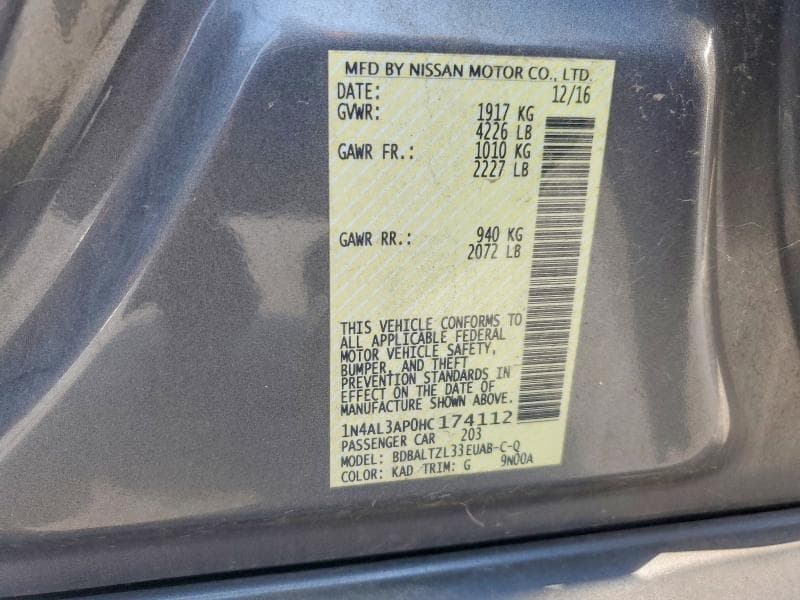 2017 NISSAN ALTIMA 2.5 12
