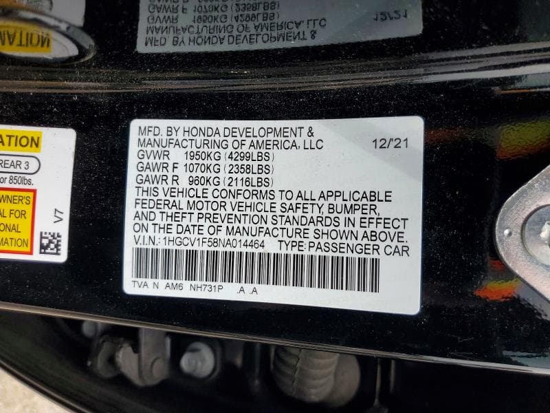 2022 HONDA ACCORD EXL 12