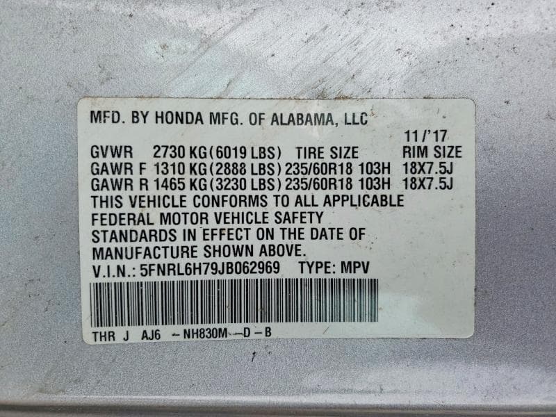 2018 HONDA ODYSSEY EXL 14