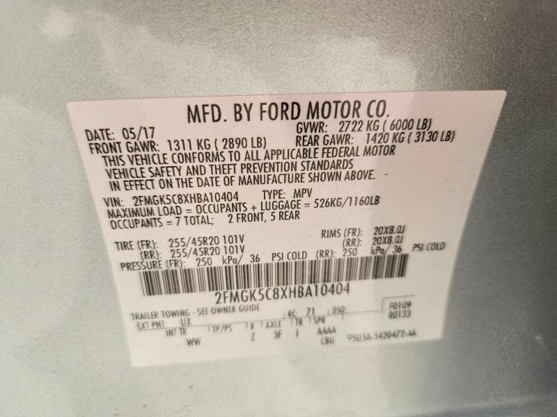 2017 FORD FLEX SEL 12
