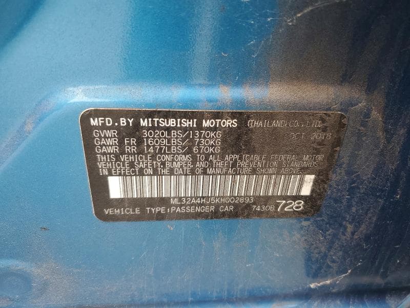 2019 MITSUBISHI MIRAGE SE 13