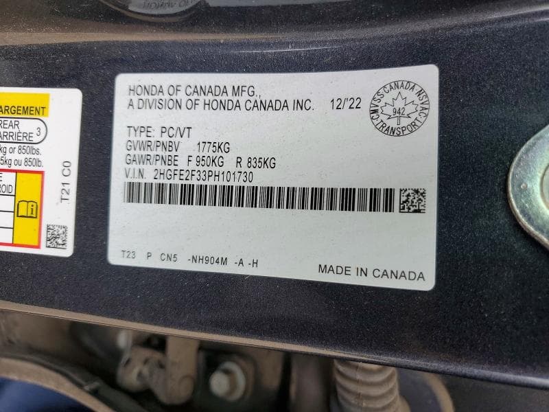 2023 HONDA CIVIC EX 12
