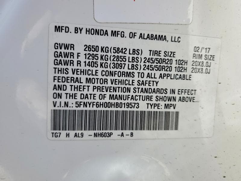 2017 HONDA PILOT ELITE 13