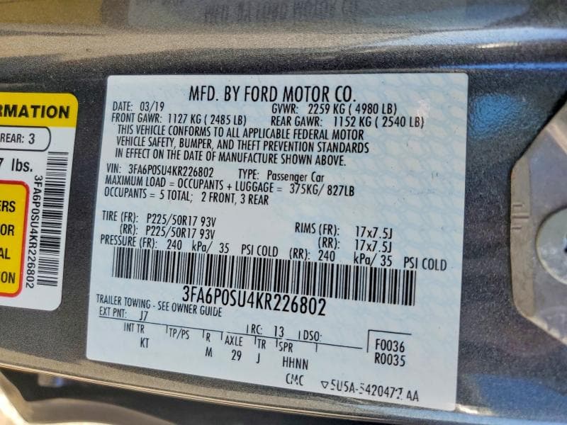 2019 FORD FUSION TITANIUM 12