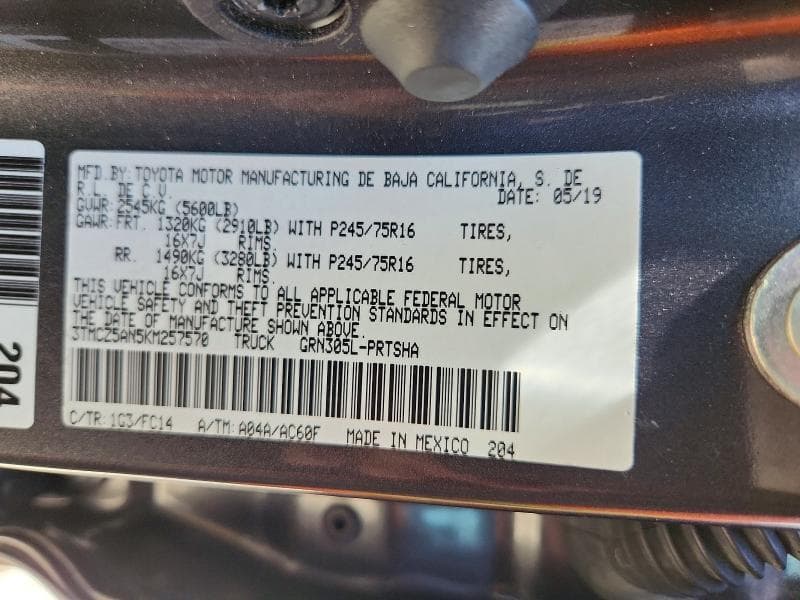 2019 TOYOTA TACOMA SR5 V6 12