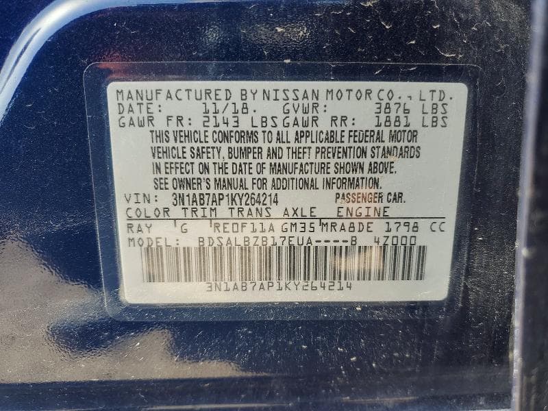 2019 NISSAN SENTRA S 13