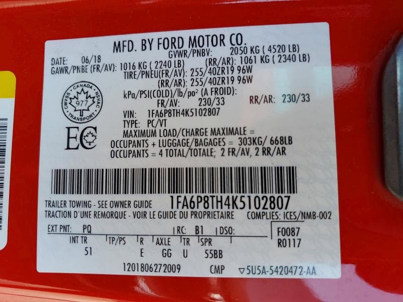 2019 FORD MUSTANG 12