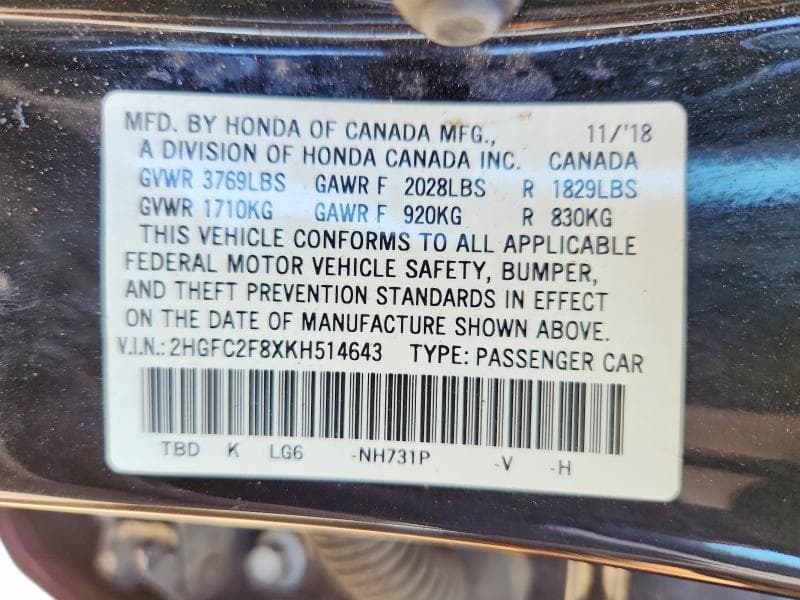 2019 HONDA CIVIC SPORT 12