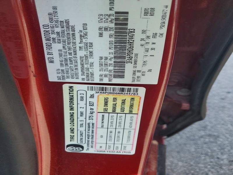 2017 FORD FUSION 4D 2WD 12