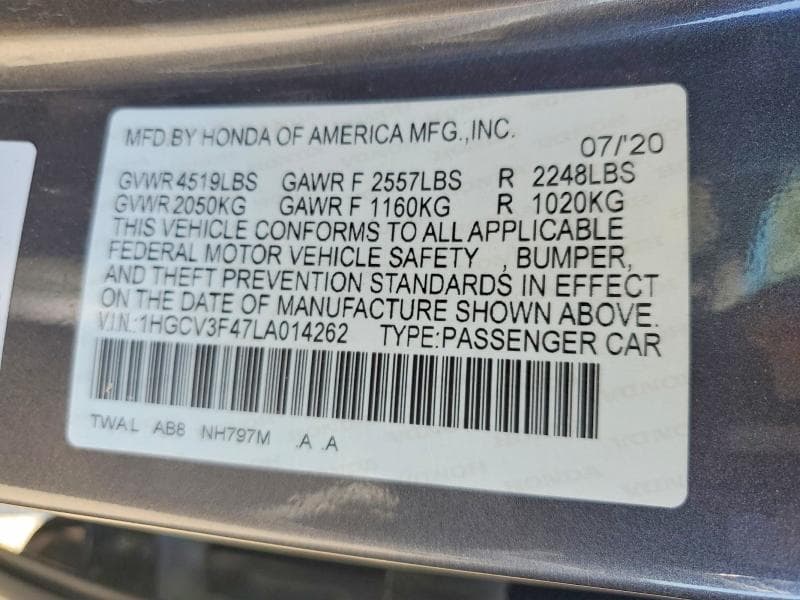 2020 HONDA ACCORD HYBRID EX 12