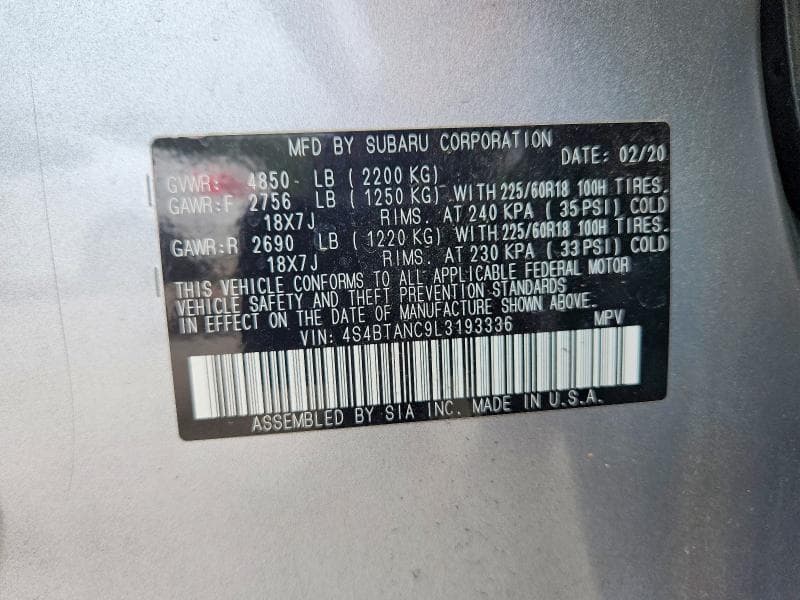 2020 SUBARU OUTBACK LIMITED 13