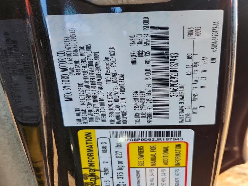 2018 FORD FUSION TITANIUM/PLATINUM 12