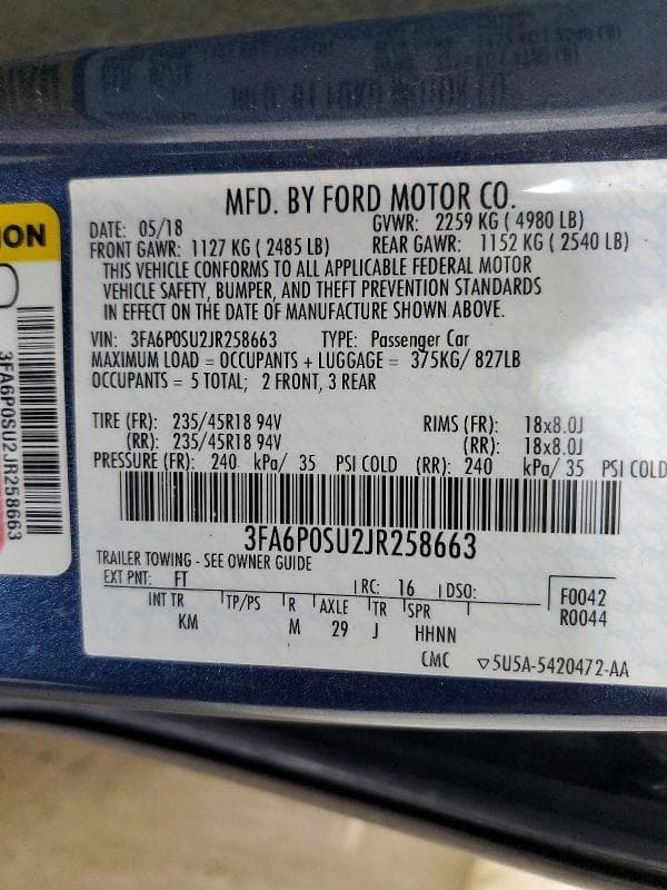 2018 FORD FUSION TITANIUM/PLATINUM PHEV 13