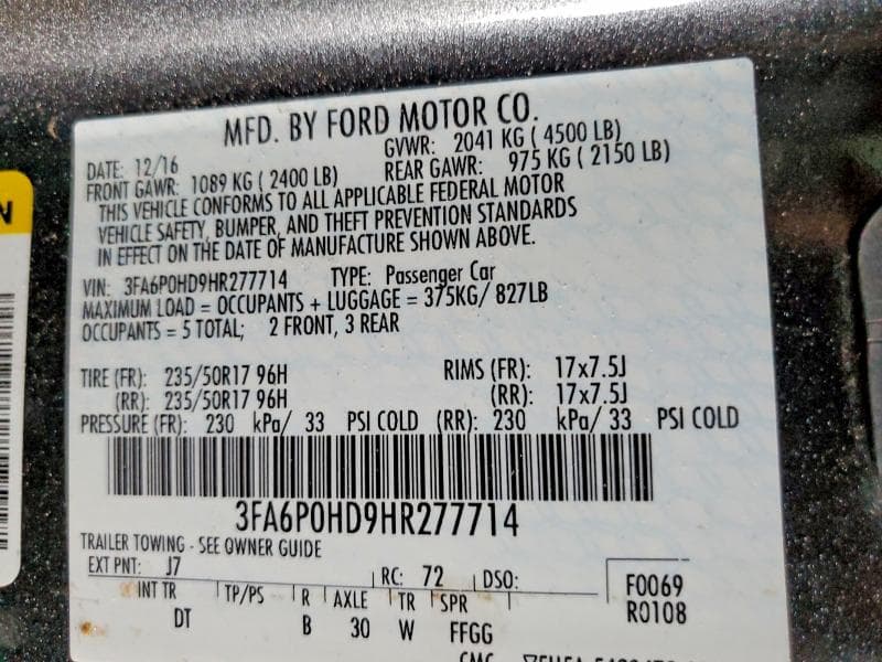 2017 FORD FUSION SE 12