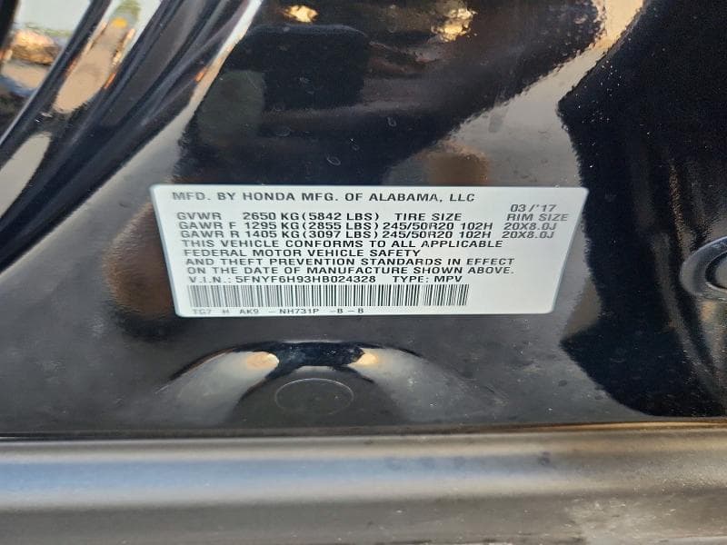 2017 HONDA PILOT TOURING 13