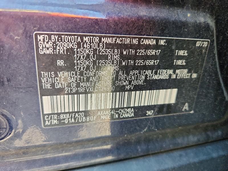 2020 TOYOTA RAV4 XLE 13