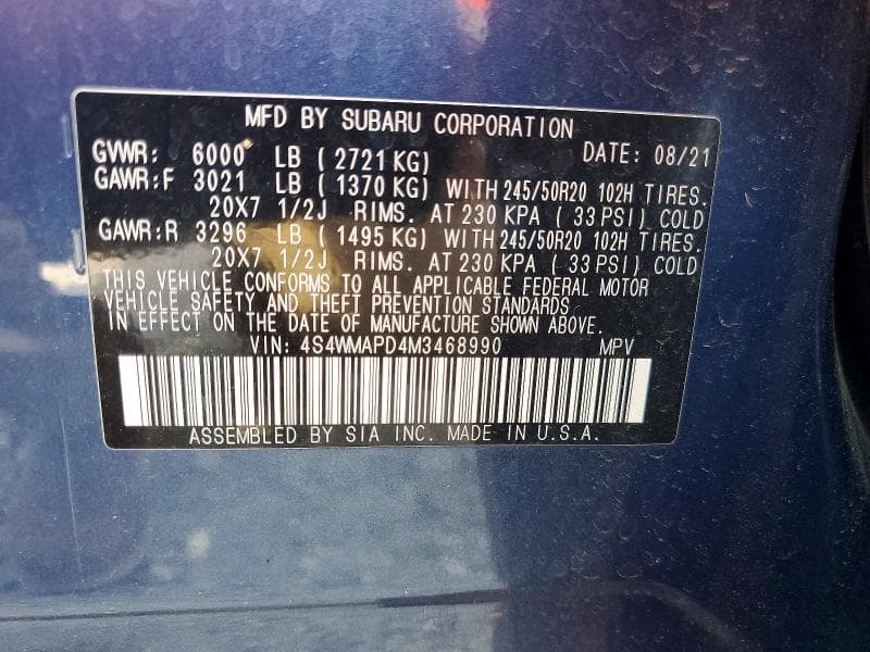 2021 SUBARU ASCENT LIMITED 12