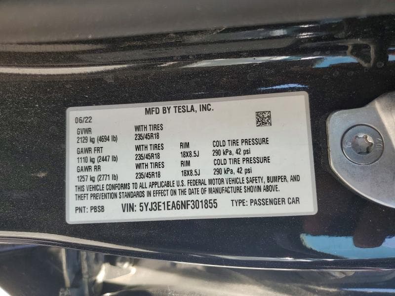 2022 TESLA MODEL 3 13