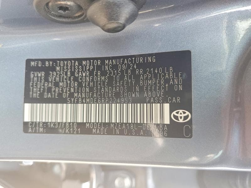 2024 TOYOTA COROLLA LE 12