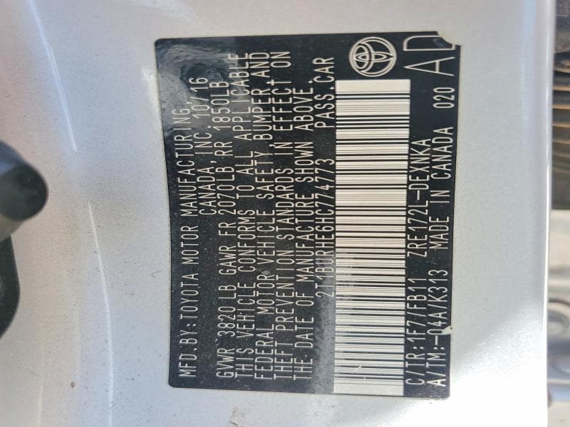 2017 TOYOTA COROLLA LE 12