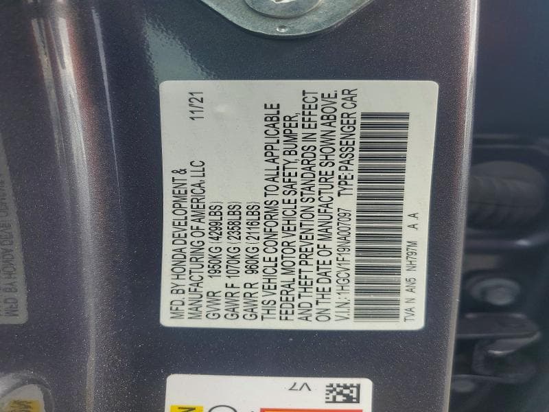 2022 HONDA ACCORD LX 13