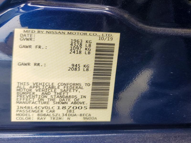 2020 NISSAN ALTIMA SR 12