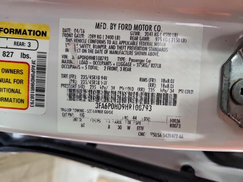 2017 FORD FUSION SE 12