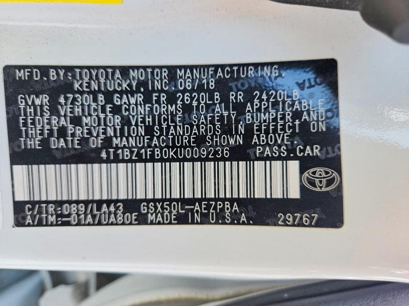 2019 TOYOTA AVALON LIMITED 12
