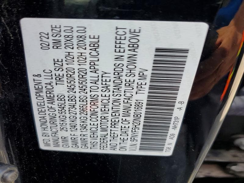 2022 HONDA PILOT SE 13