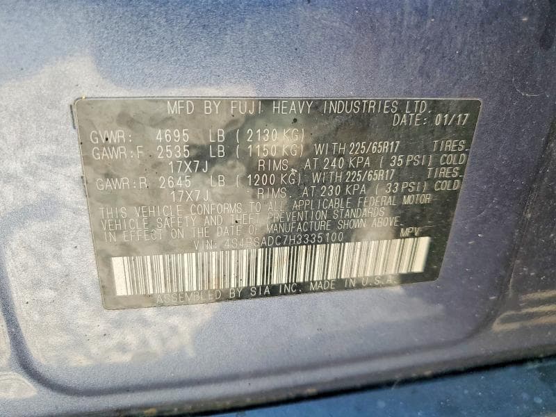 2017 SUBARU OUTBACK 2.5I PREMIUM 13