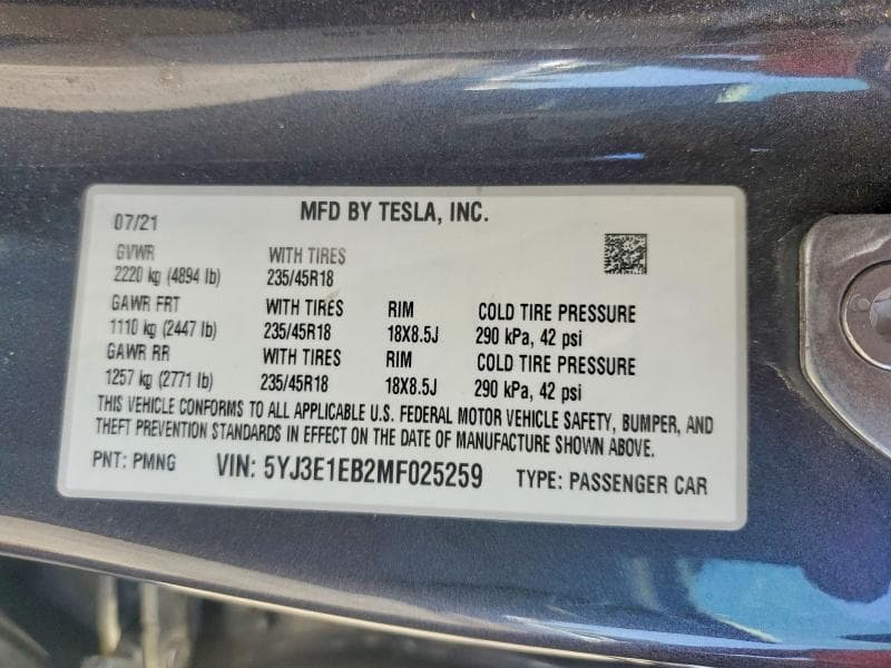 2021 TESLA MODEL 3 12