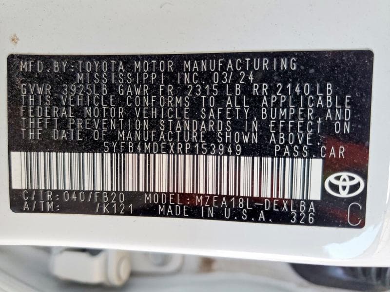 2024 TOYOTA COROLLA LE 13