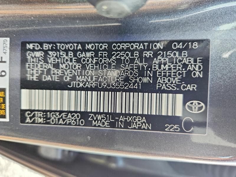 2018 TOYOTA PRIUS FOUR 12