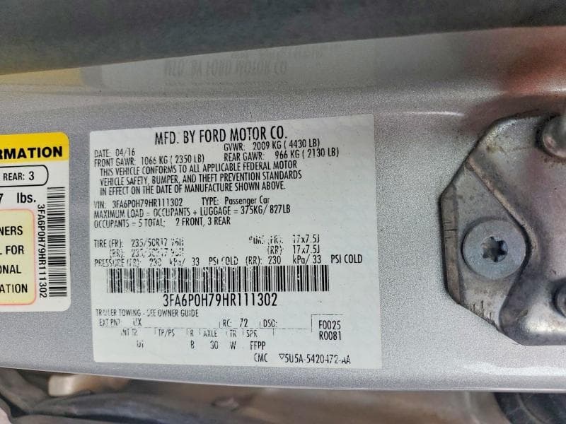 2017 FORD FUSION SE 12