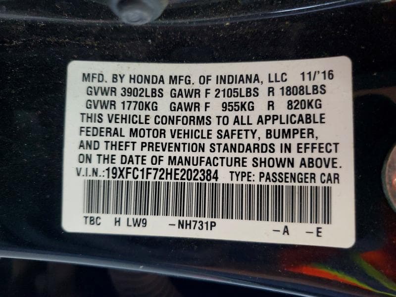 2017 HONDA CIVIC EXL 12